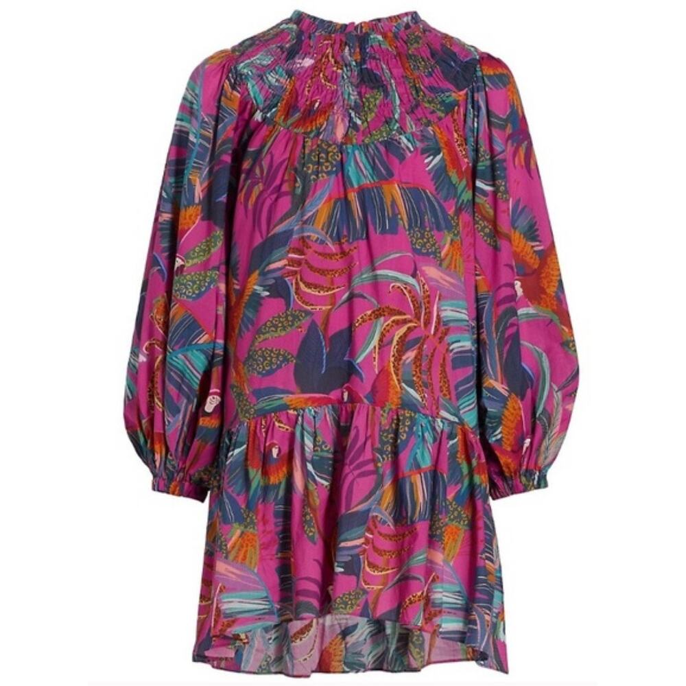 FARM Rio Rainbow‎ Macaw Colorful Balloon Sleeve Mini Dress Size Small